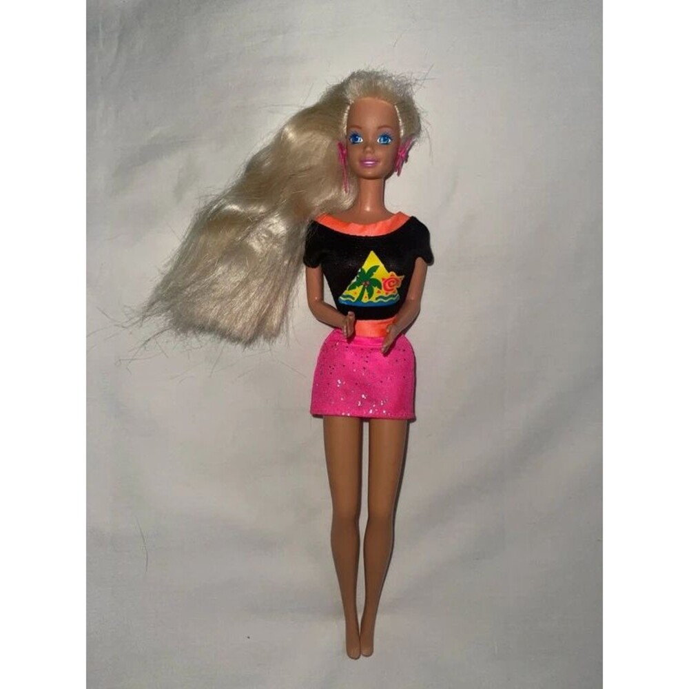 VTG 1990s Glitter Hair Barbie Blonde Original Outfit & Jewelry